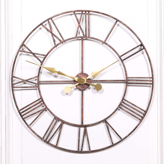 Rustic Iron Wall Clock with Gold Hands Metal Skeleton Style 76cm