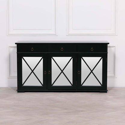 Mirrored Black Sideboard | Oriental Inspired | 3 Drawers