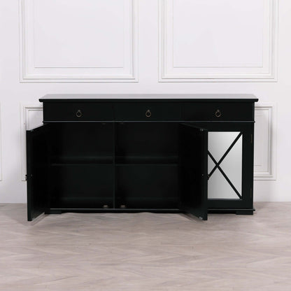 Mirrored Black Sideboard | Oriental Inspired | 3 Drawers