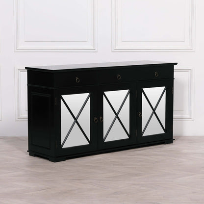 Mirrored Black Sideboard | Oriental Inspired | 3 Drawers