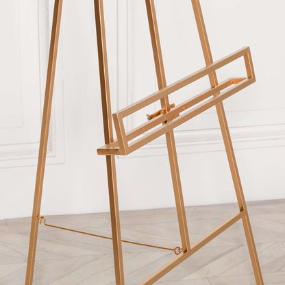 Contemporary Gold Metal Easel with Adjustable Shelf