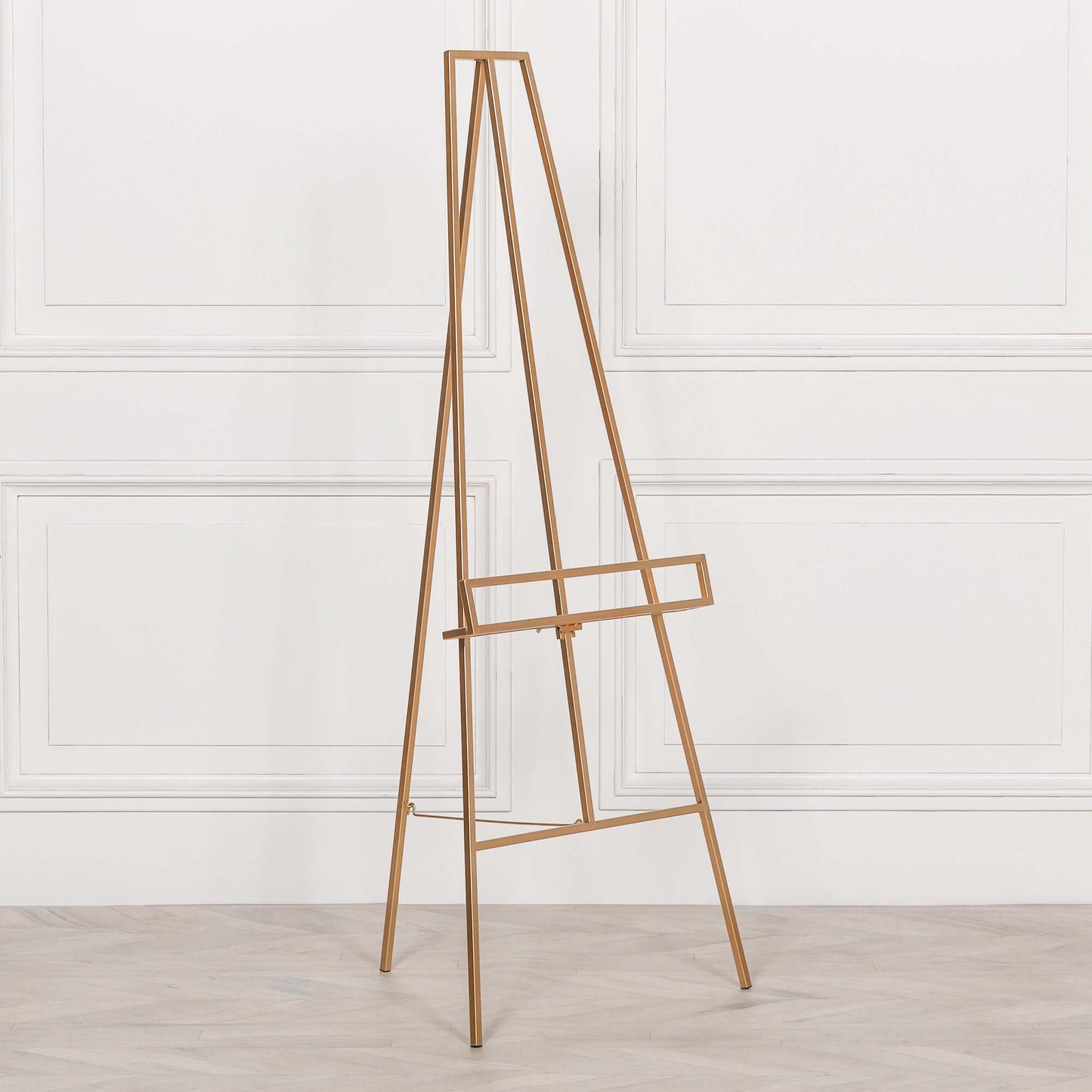 Contemporary Gold Metal Easel with Adjustable Shelf