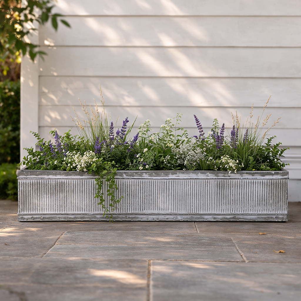 Extra Large Outdoor Metal Planter with Flowers