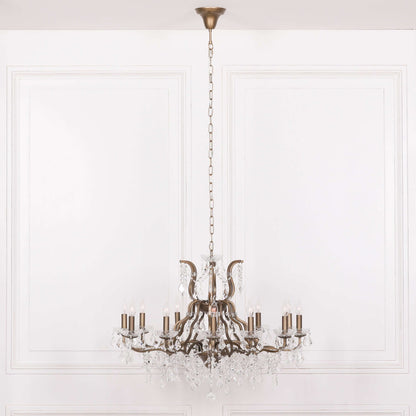 Gold 12 Branch Shallow Cut Glass Chandelier