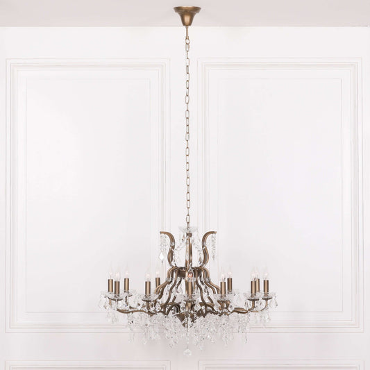 Gold 12 Branch Shallow Cut Glass Chandelier