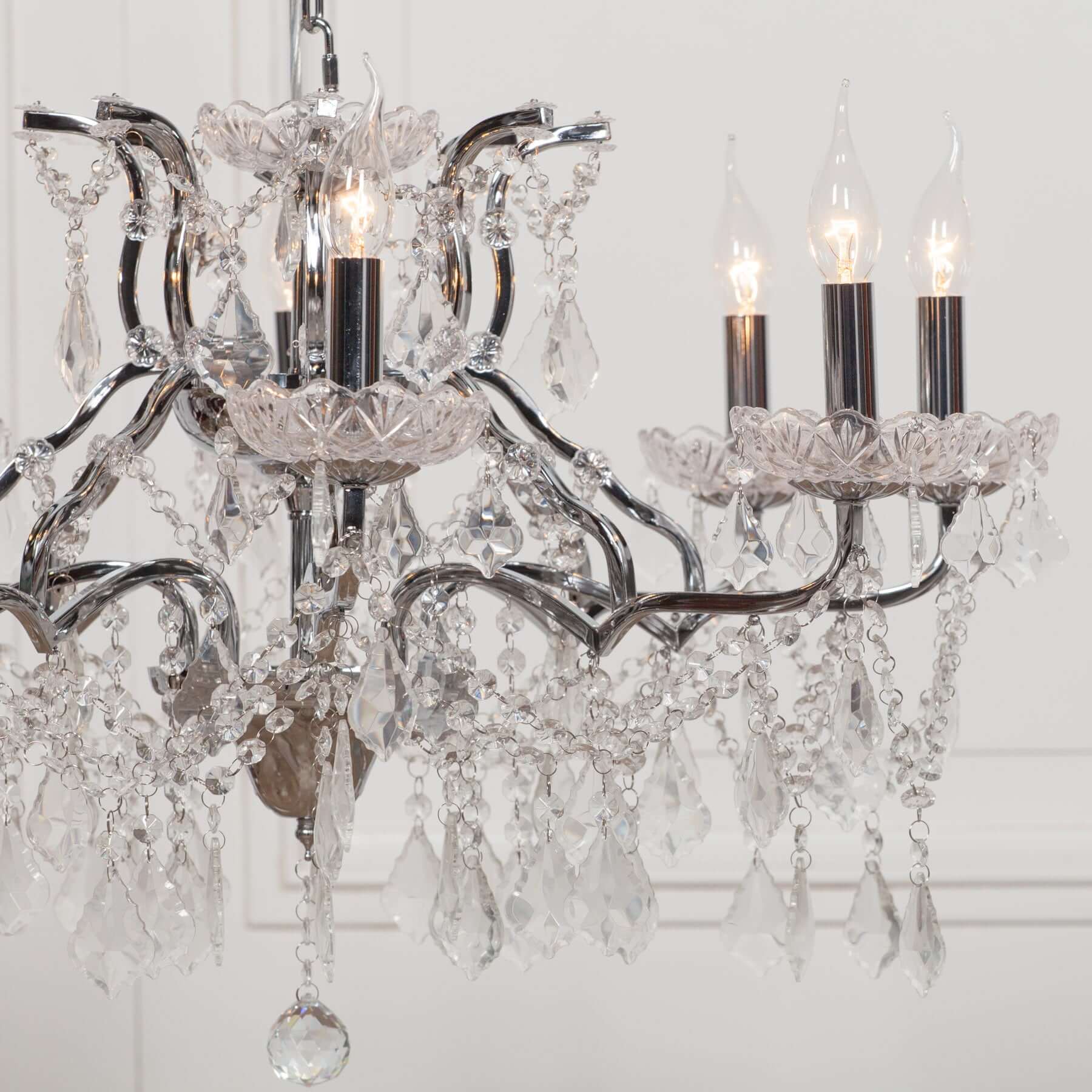 Chrome 8 Branch Shallow Cut Glass Chandelier