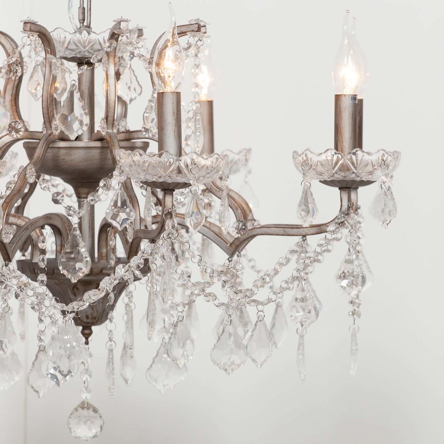 Silver 8 Branch Shallow Cut Glass Chandelier