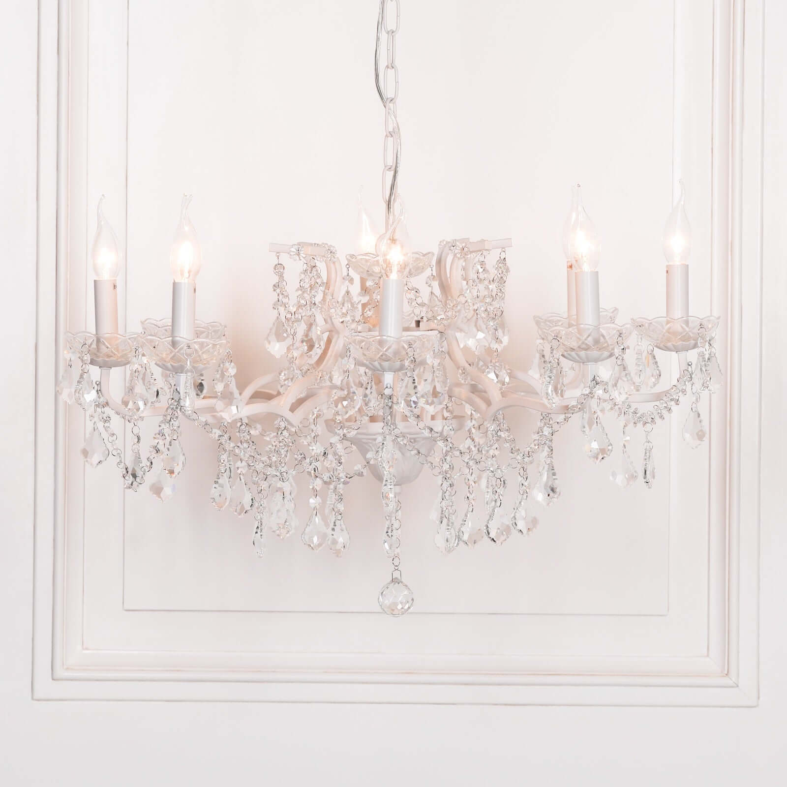 White 8 Branch Shallow Cut Glass Chandelier