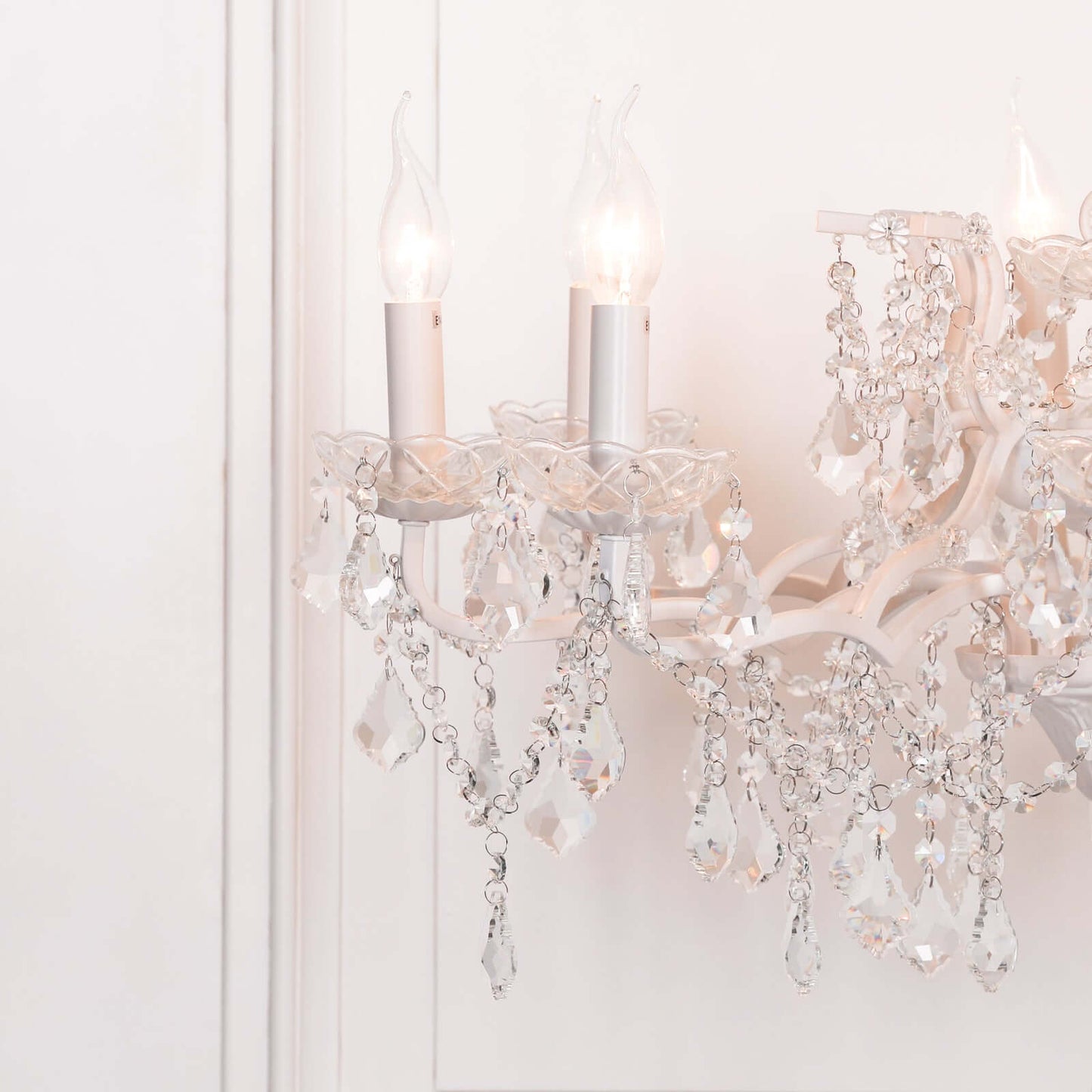 White 8 Branch Shallow Cut Glass Chandelier