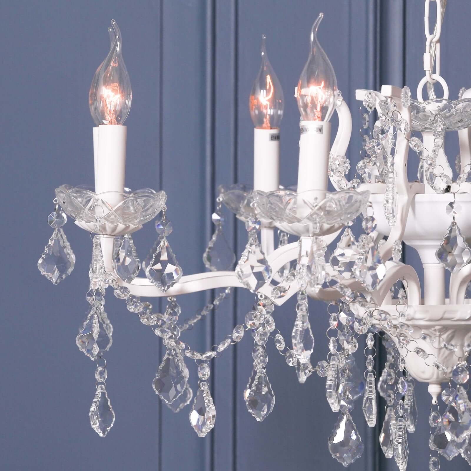 White 8 Branch Shallow Cut Glass Chandelier