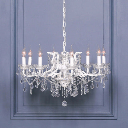 White 8 Branch Shallow Cut Glass Chandelier