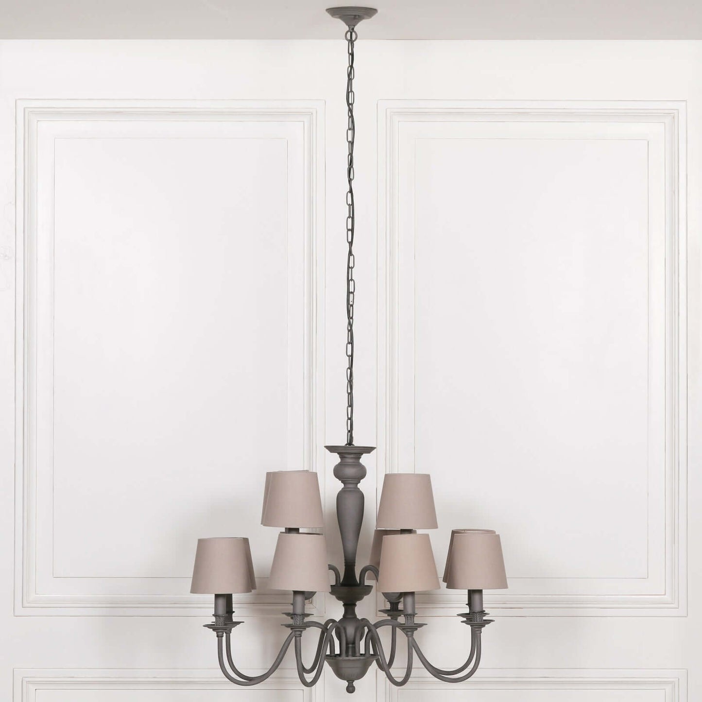 Grey 12 Branch Chandelier with Shades