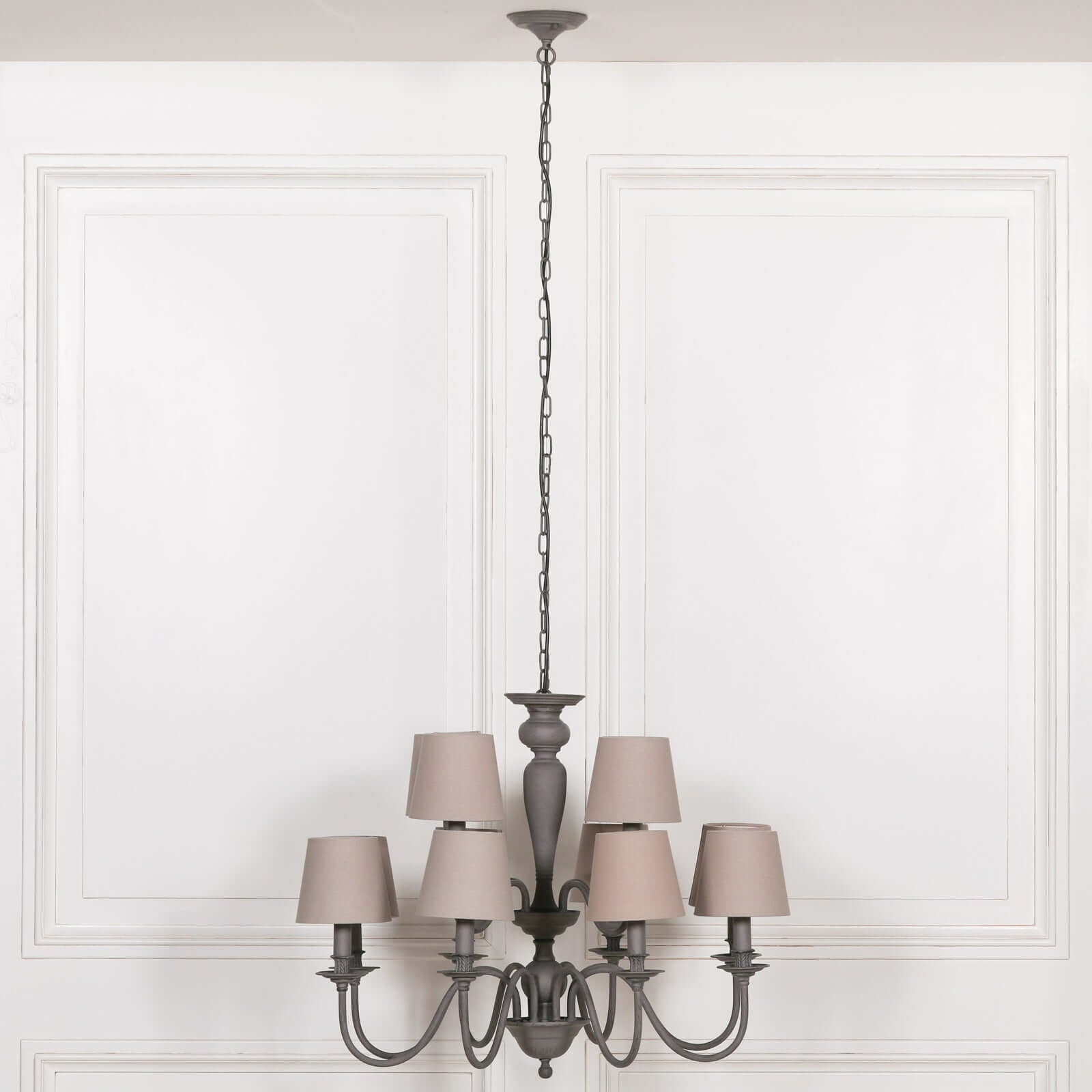 Grey 12 Branch Chandelier with Shades