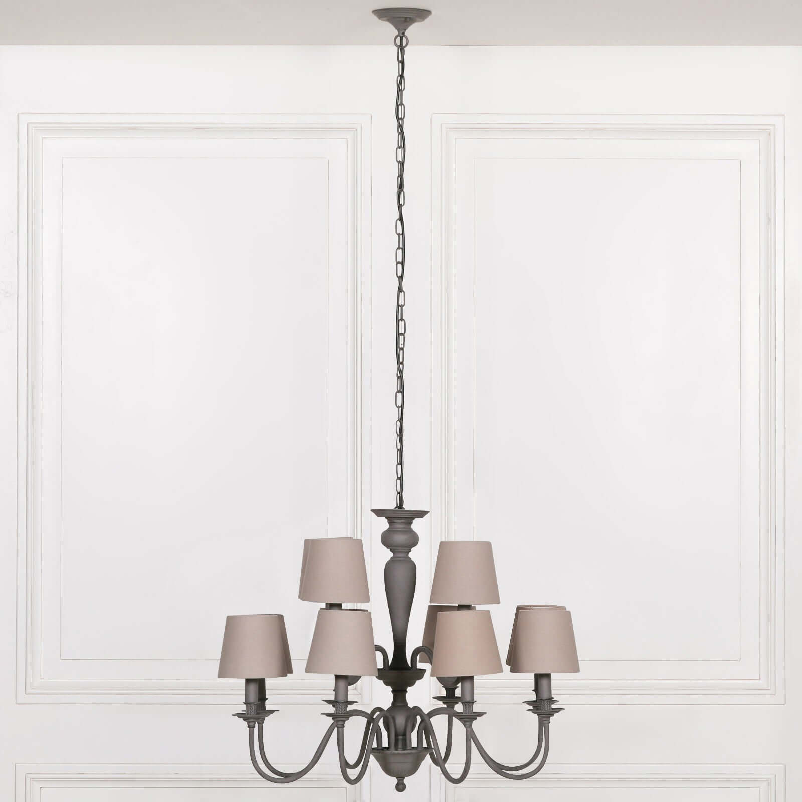 Grey 12 Branch Chandelier with Shades