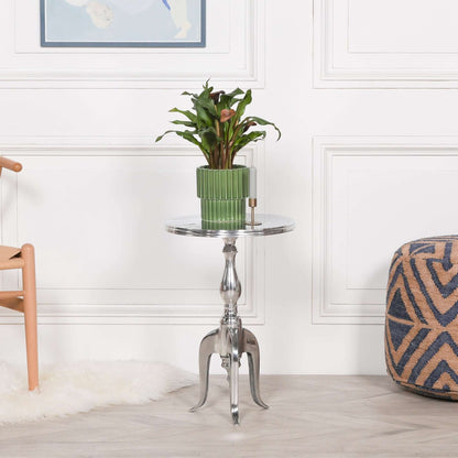 Aluminium Silver Round Side Table