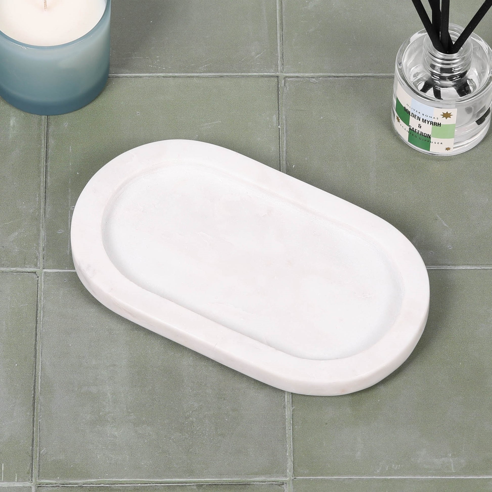 White Marble Long Oval 20cm Tray