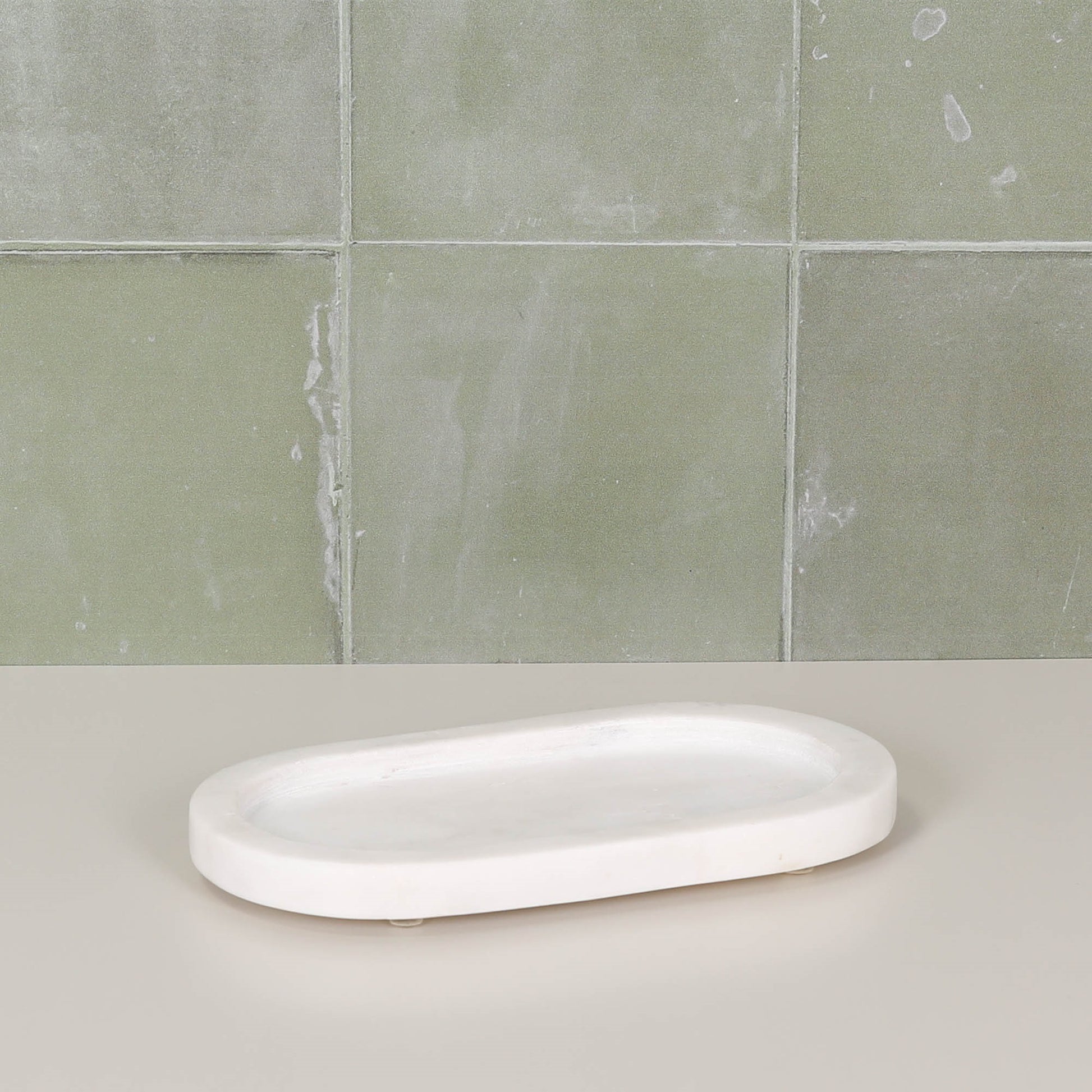 White Marble Long Oval 20cm Tray