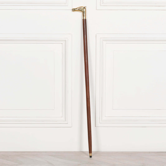 Brass Horse Handle Wooden Walking Stick