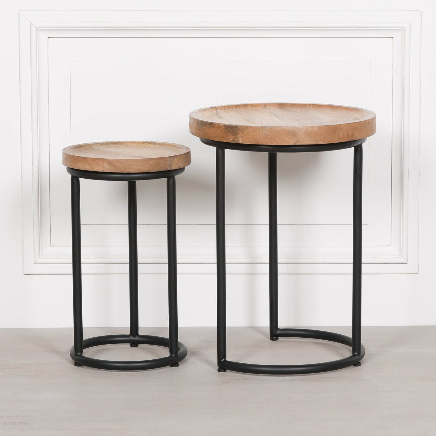 Iron Framed Nested Side Occasional Tables with Wooden Top