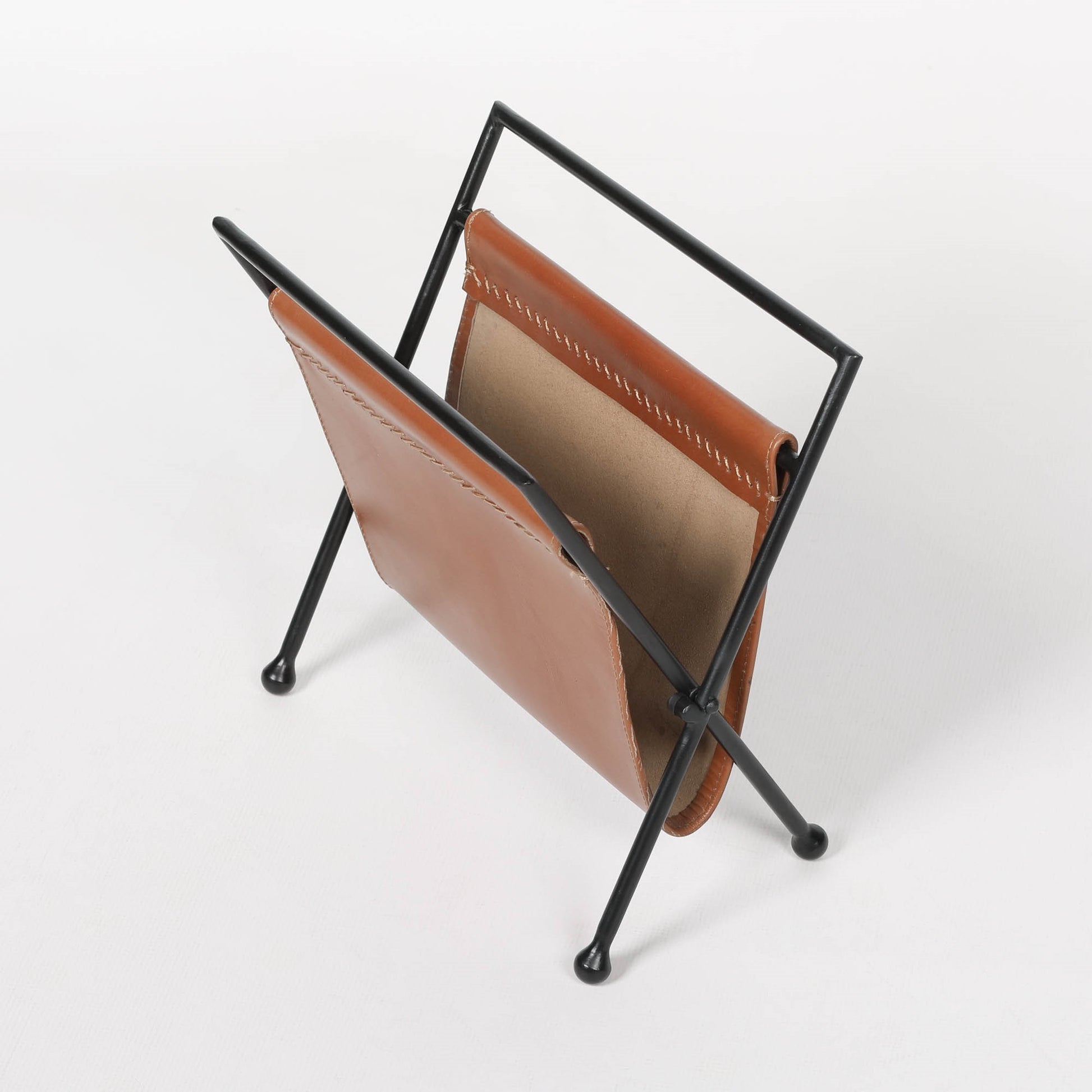 Iron Frame Leather Magazine Storage Basket