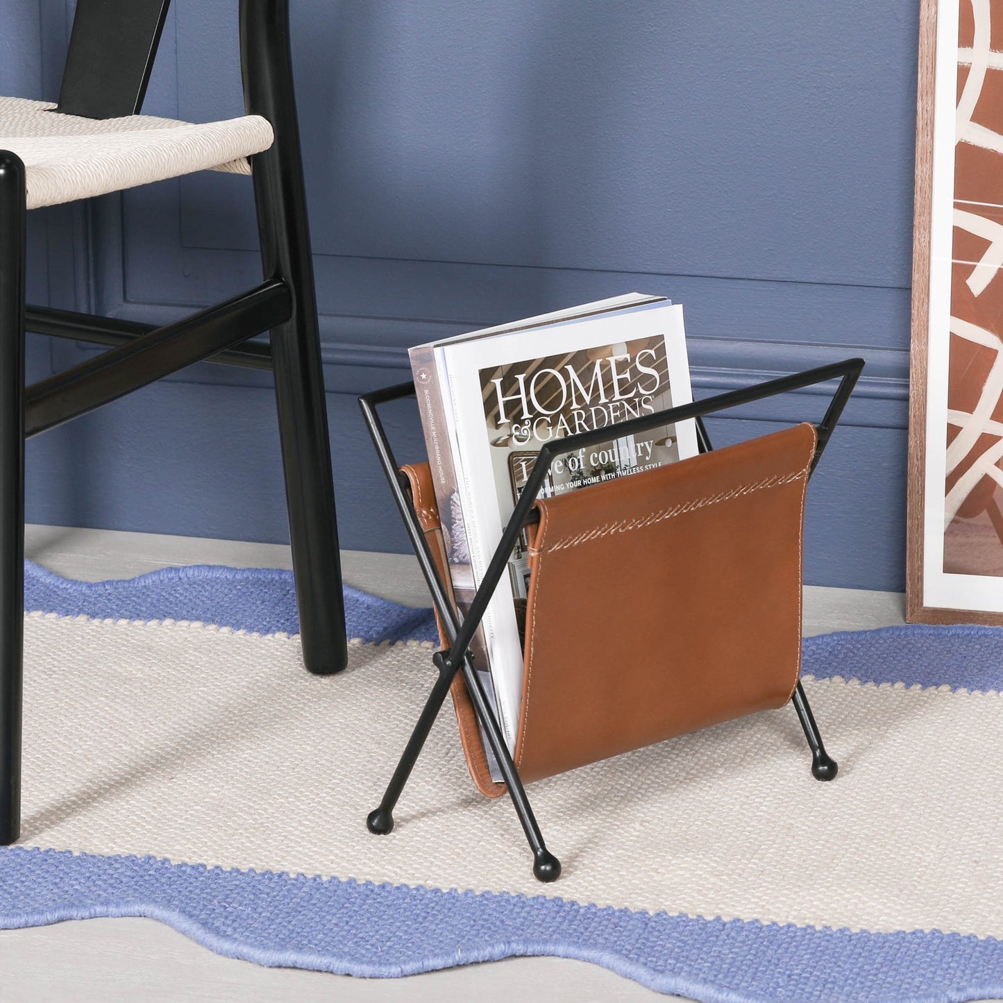 Iron Frame Leather Magazine Storage Basket