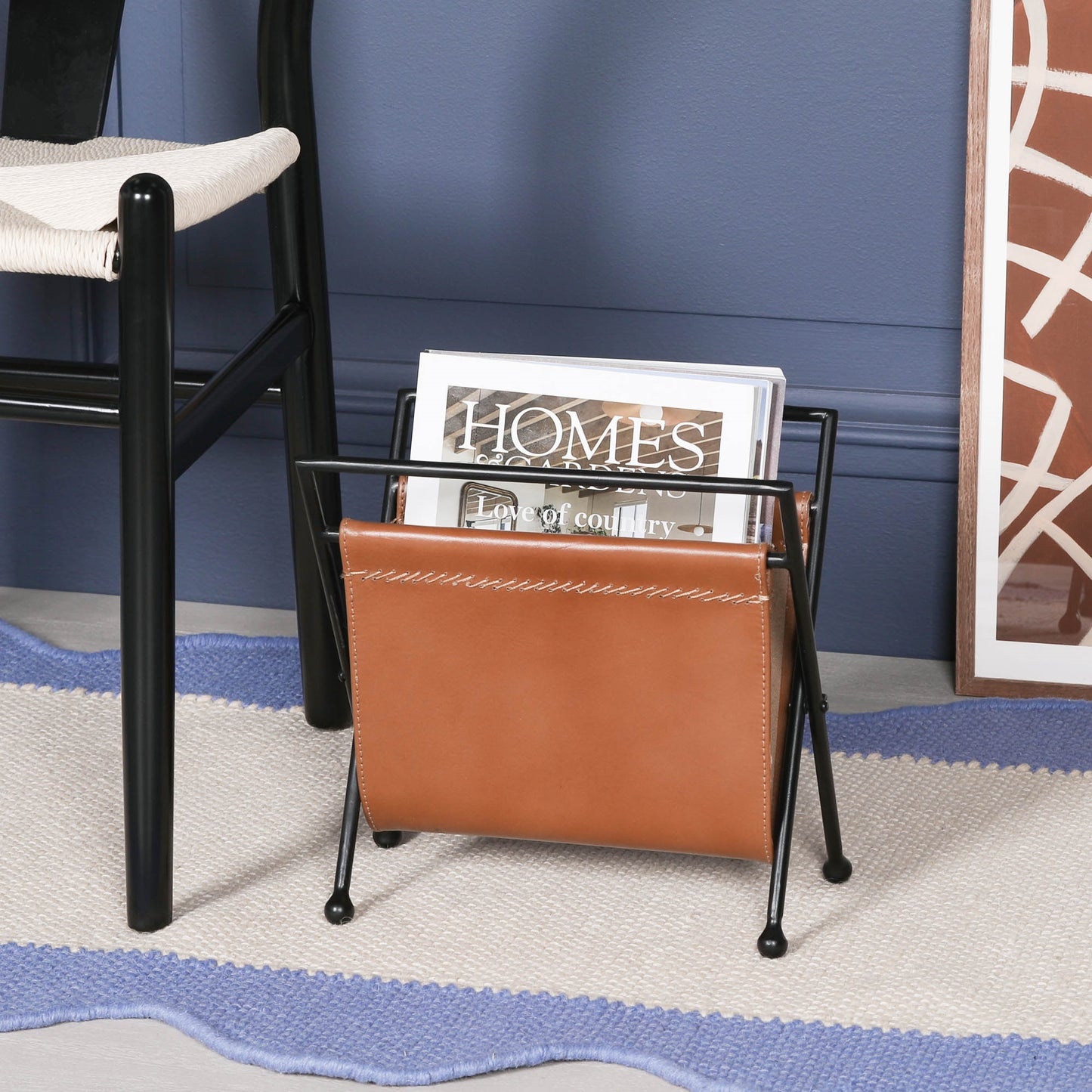 Iron Frame Leather Magazine Storage Basket
