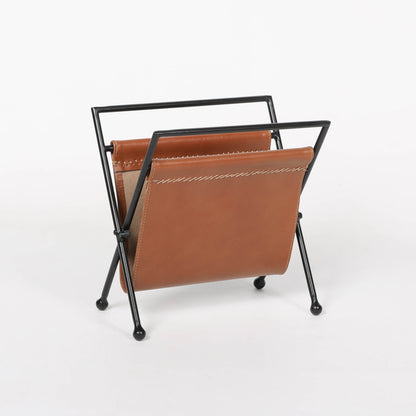 Iron Frame Leather Magazine Storage Basket