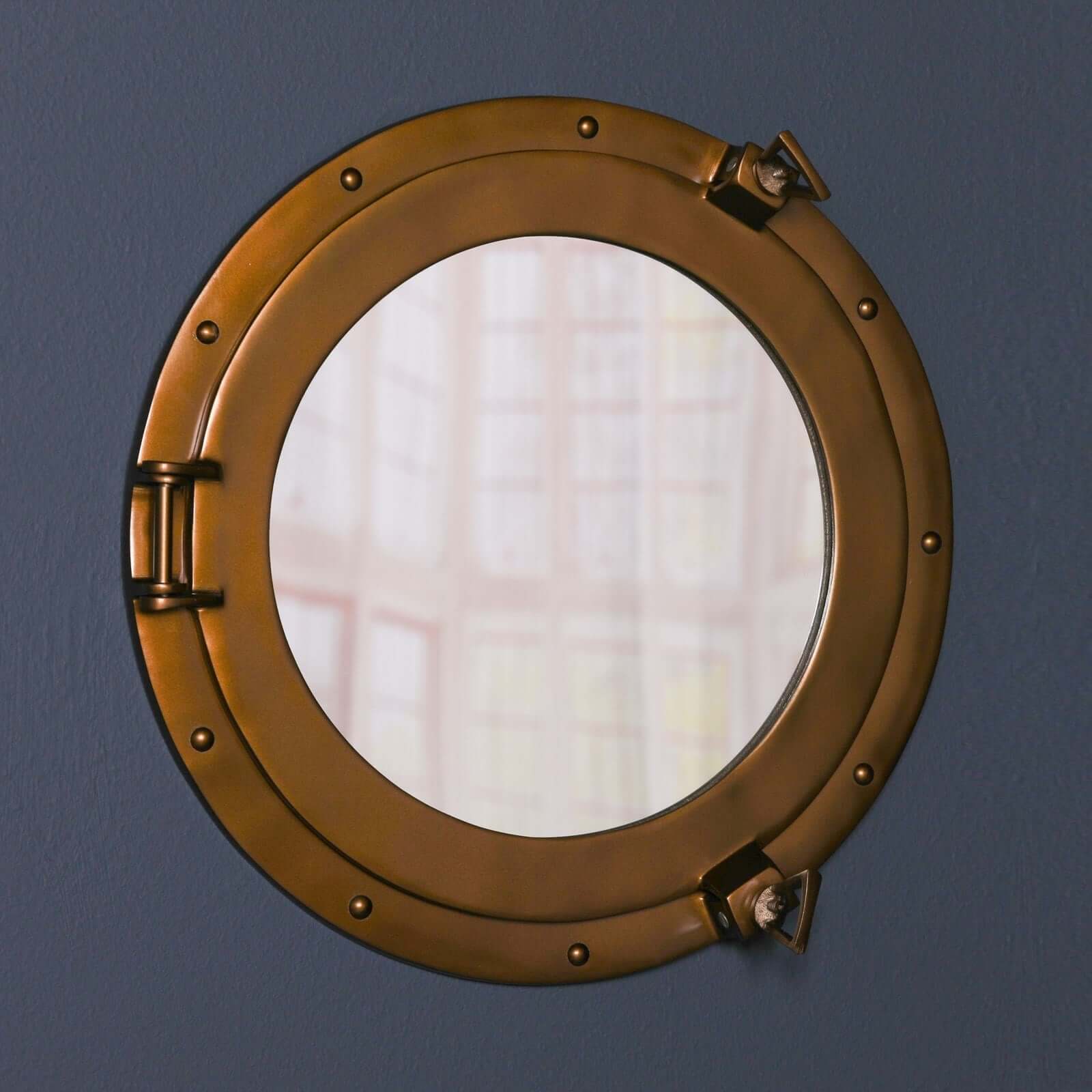 Medium Antiqued Brass Style Port Hole Mirror