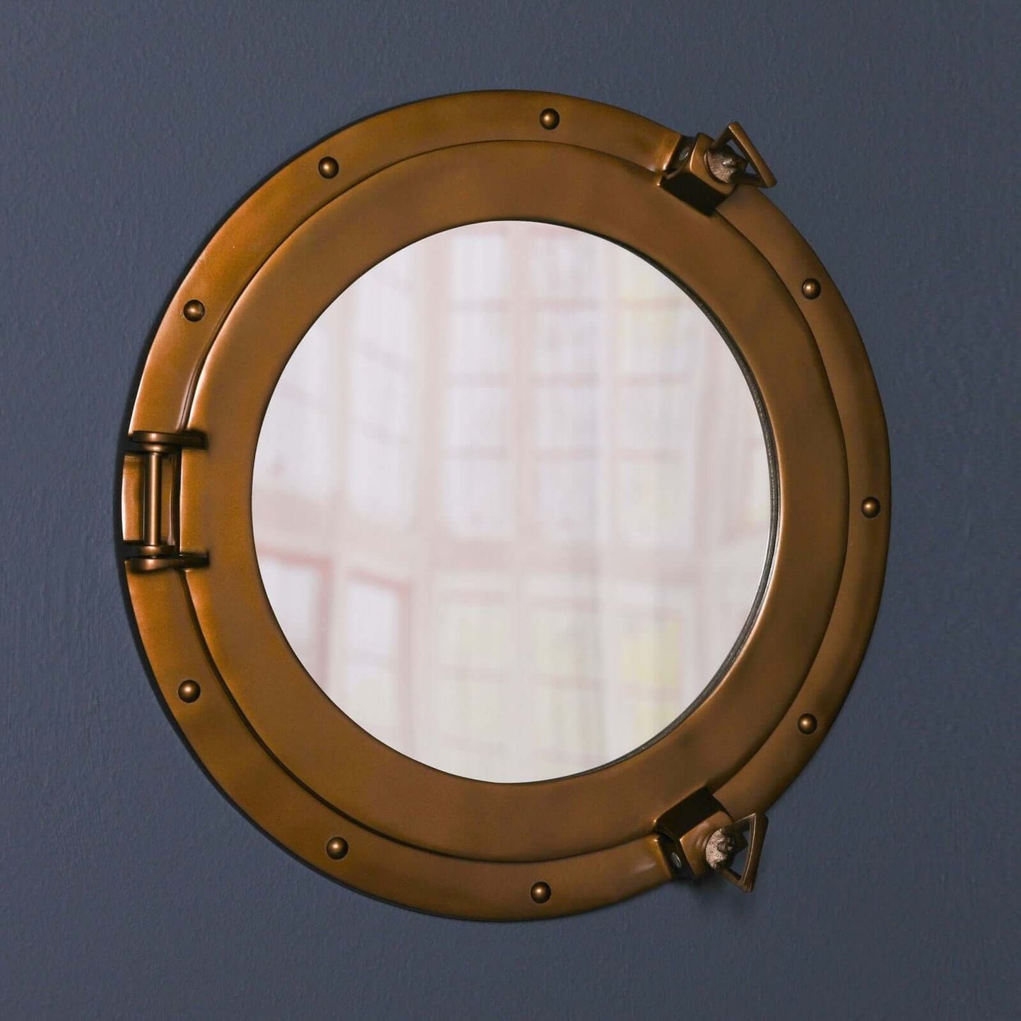 Large Antiqued Brass Style Port Hole Mirror