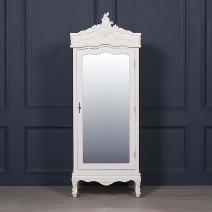 French White Single Door Armoire with Mirrored Door