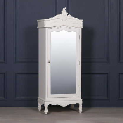 French White Single Door Armoire with Mirrored Door