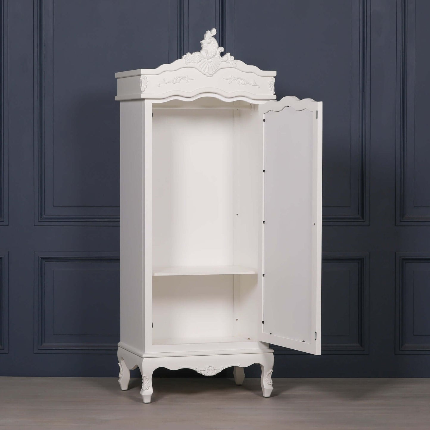 French White Single Door Armoire with Mirrored Door