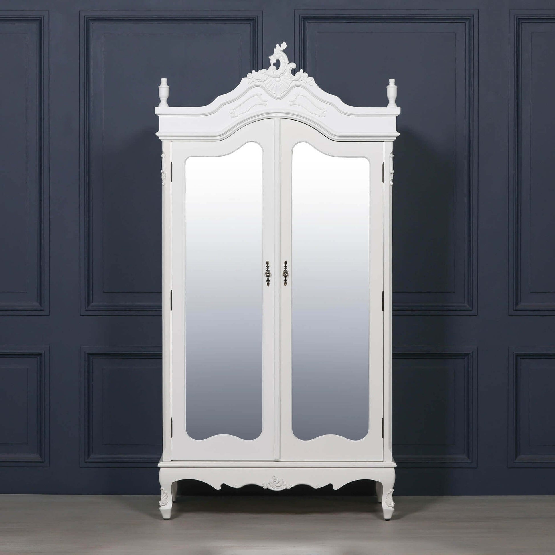 French White Double Mirrored Door Armoire