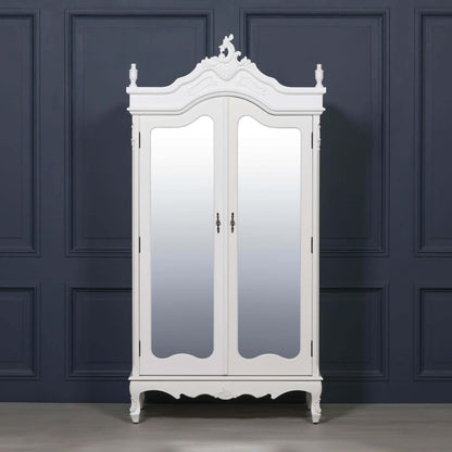 French White Double Mirrored Door Armoire