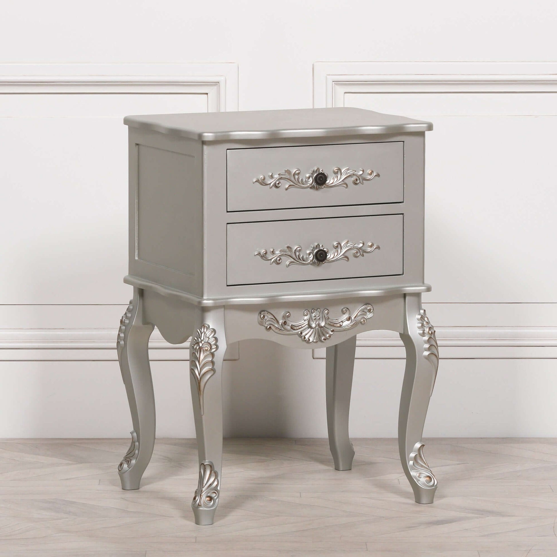 French Antique Silver 2 Drawer Bedside