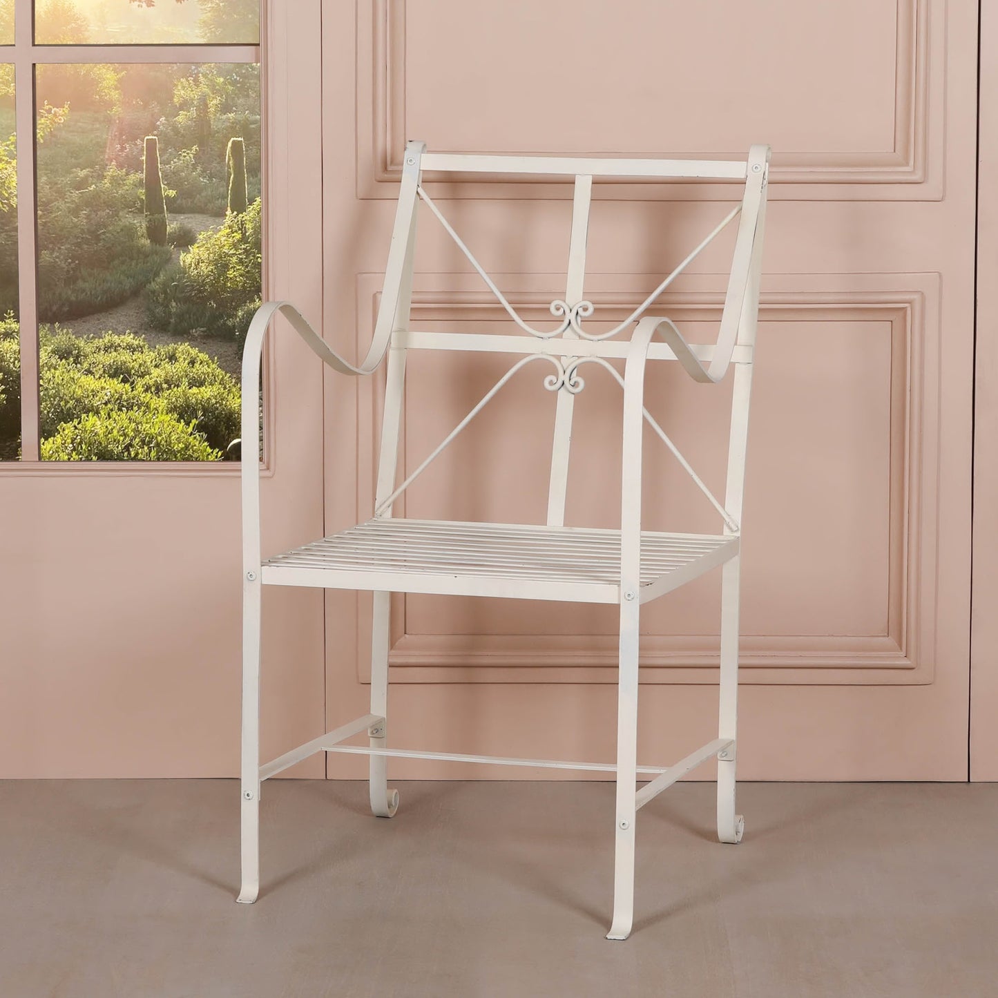 Iron Frame Off White / Cream Distressed Garden Dining Chair