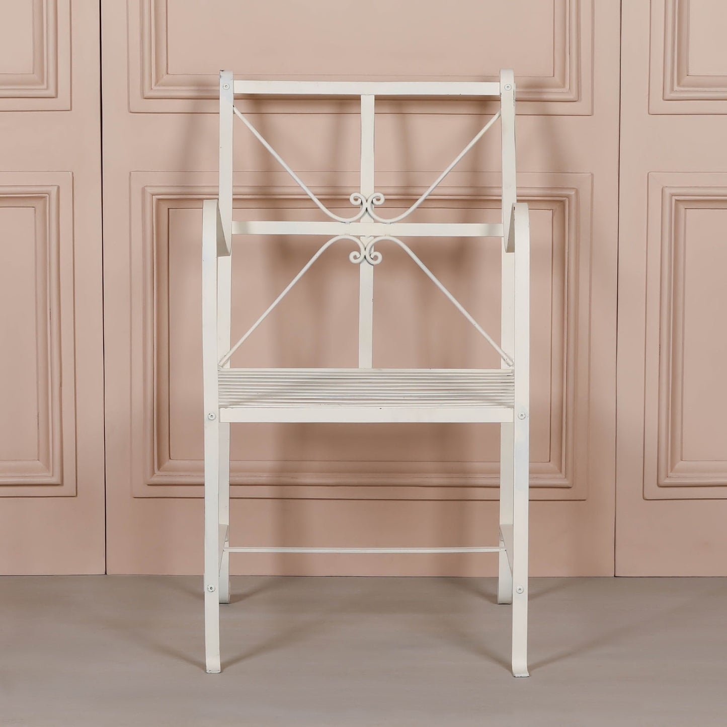 Iron Frame Off White / Cream Distressed Garden Dining Chair