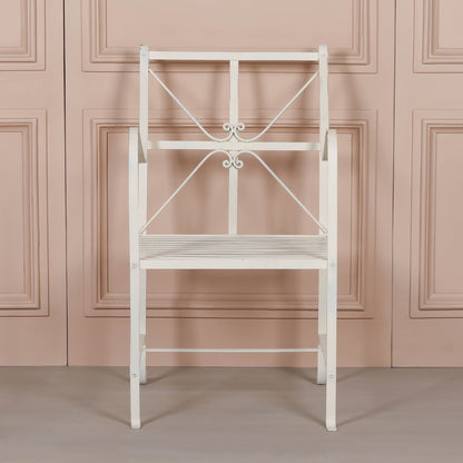 Iron Frame Off White / Cream Distressed Garden Dining Chair
