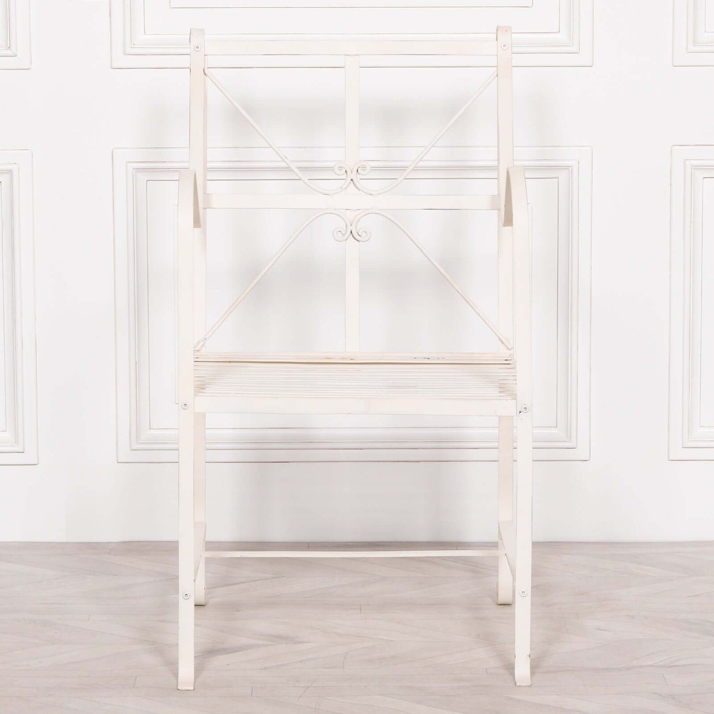 Iron Frame Off White / Cream Distressed Garden Dining Chair