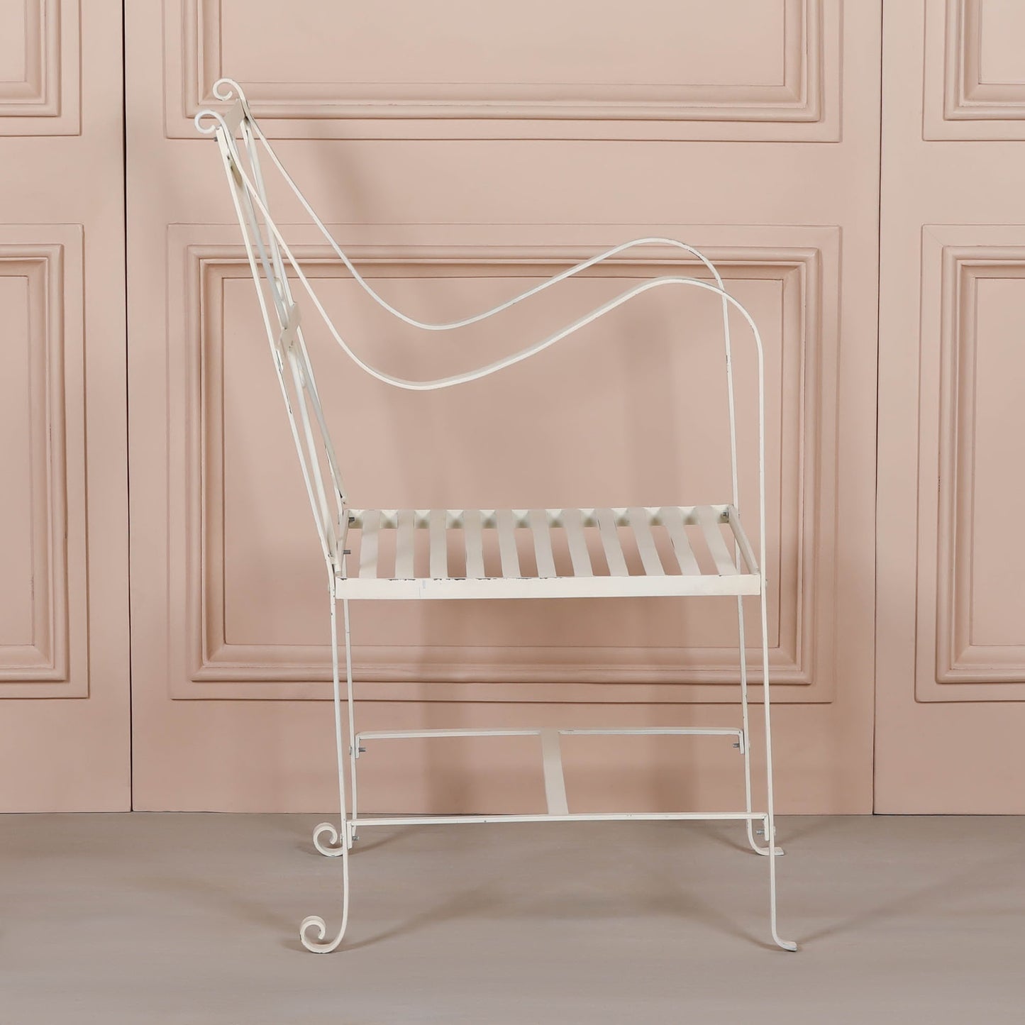 Iron Frame Off White / Cream Distressed Garden Dining Chair