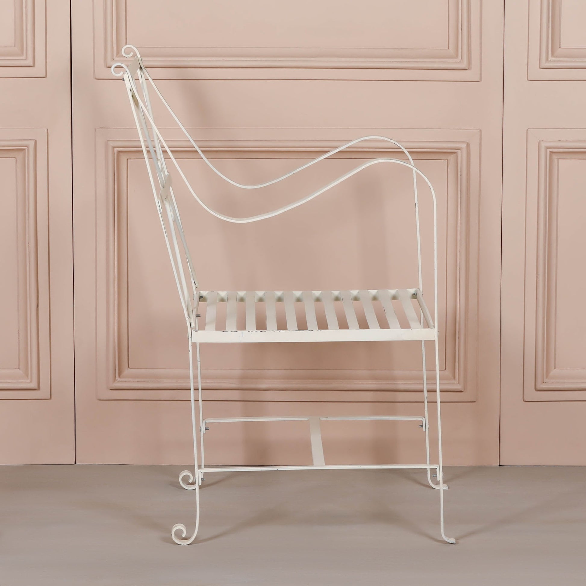 Iron Frame Off White / Cream Distressed Garden Dining Chair