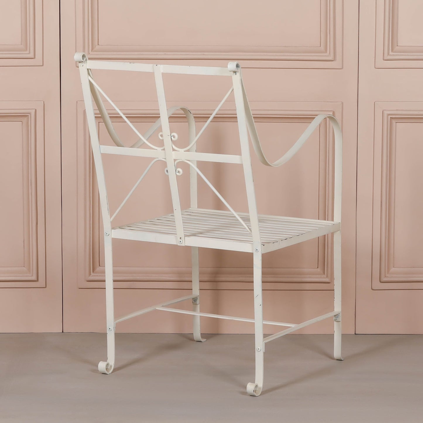 Iron Frame Off White / Cream Distressed Garden Dining Chair