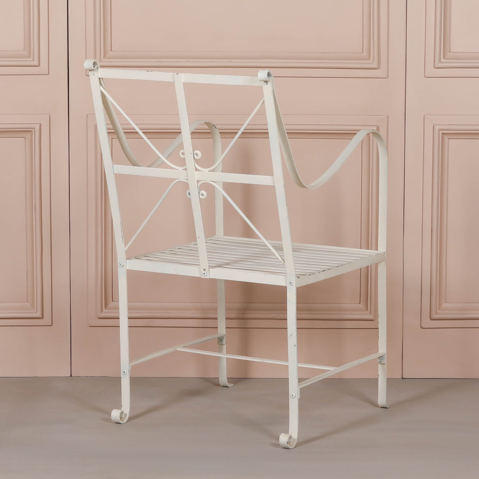 Iron Frame Off White / Cream Distressed Garden Dining Chair