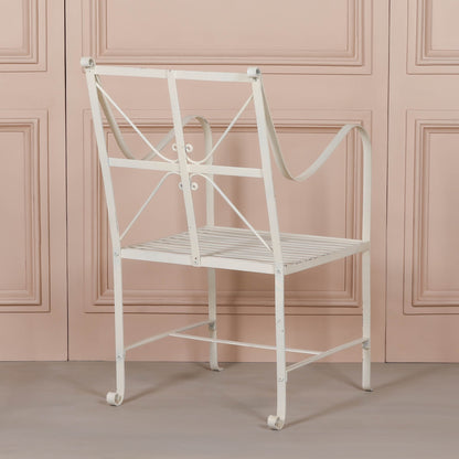 Iron Frame Off White / Cream Distressed Garden Dining Chair