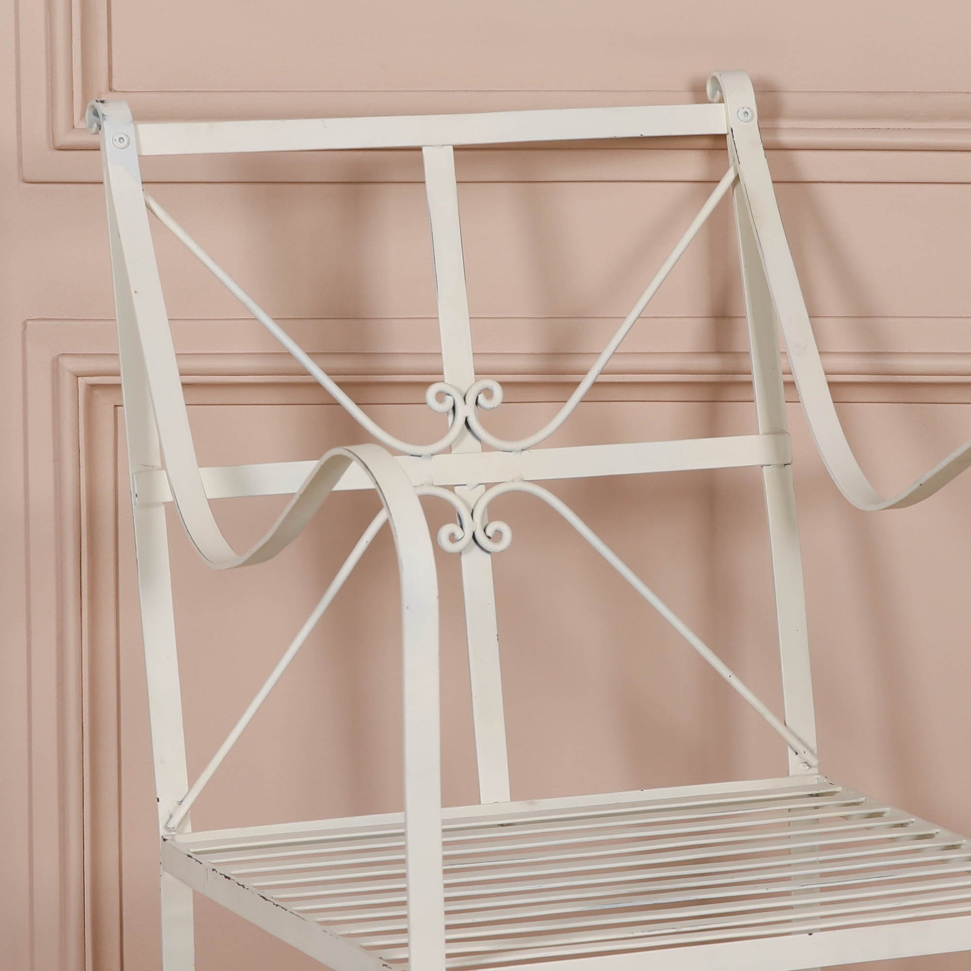 Iron Frame Off White / Cream Distressed Garden Dining Chair