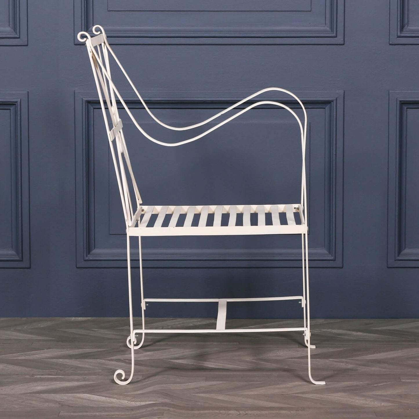 Iron Frame Off White / Cream Distressed Garden Dining Chair