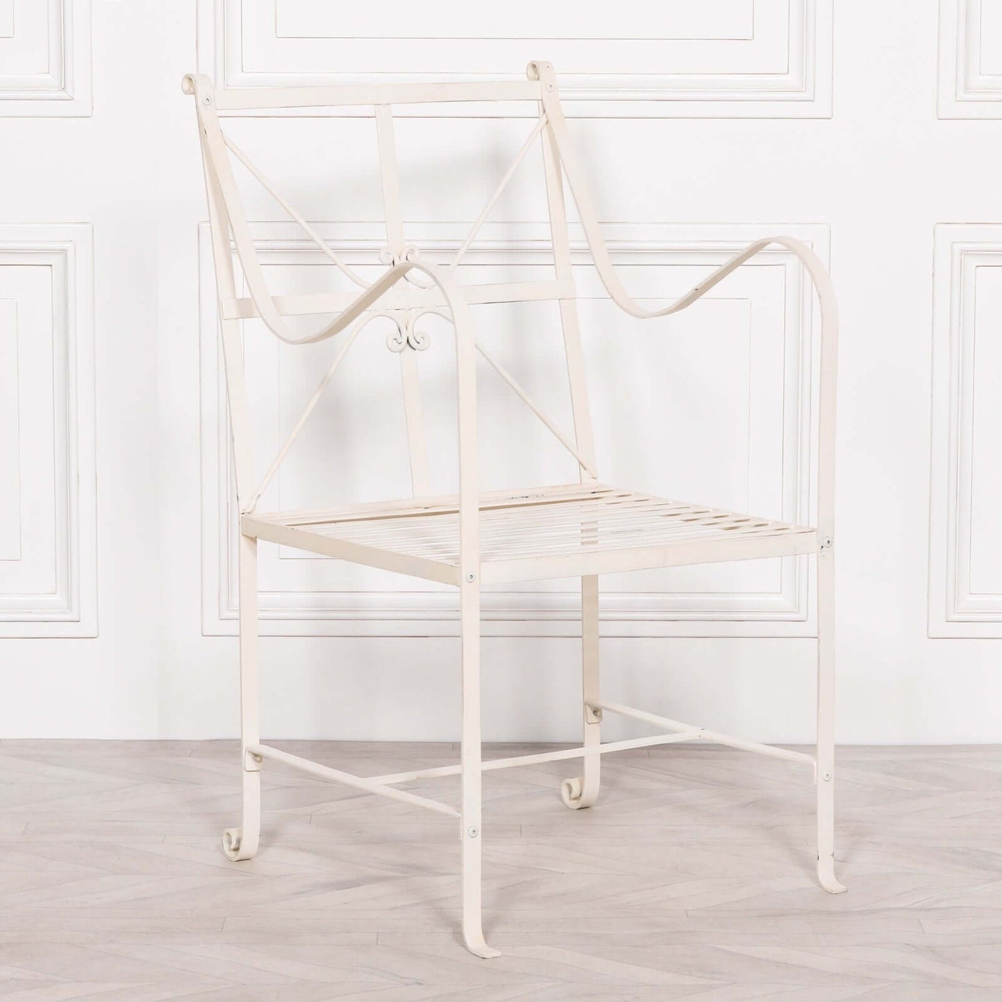 Iron Frame Off White / Cream Distressed Garden Dining Chair