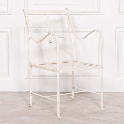 Iron Frame Off White / Cream Distressed Garden Dining Chair