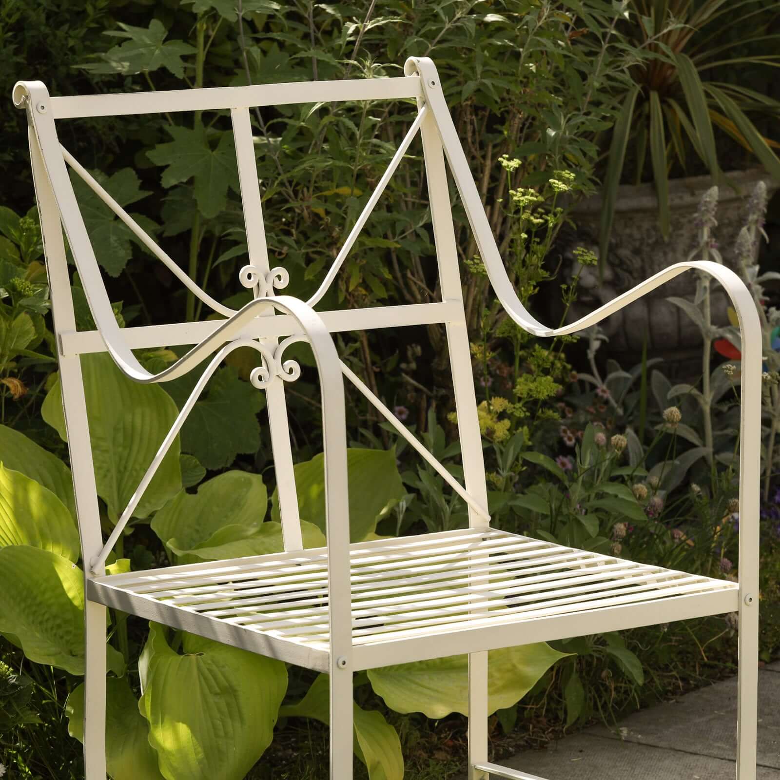 Iron Frame Off White / Cream Distressed Garden Dining Chair