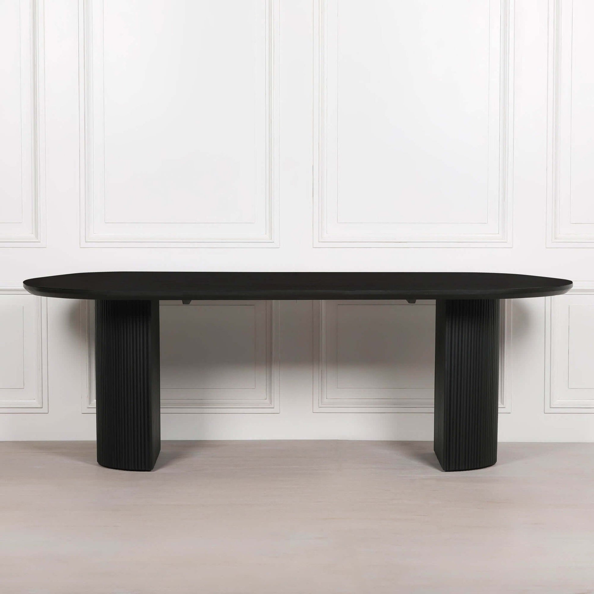 Black Painted Acacia Fluted Oval Dining Table